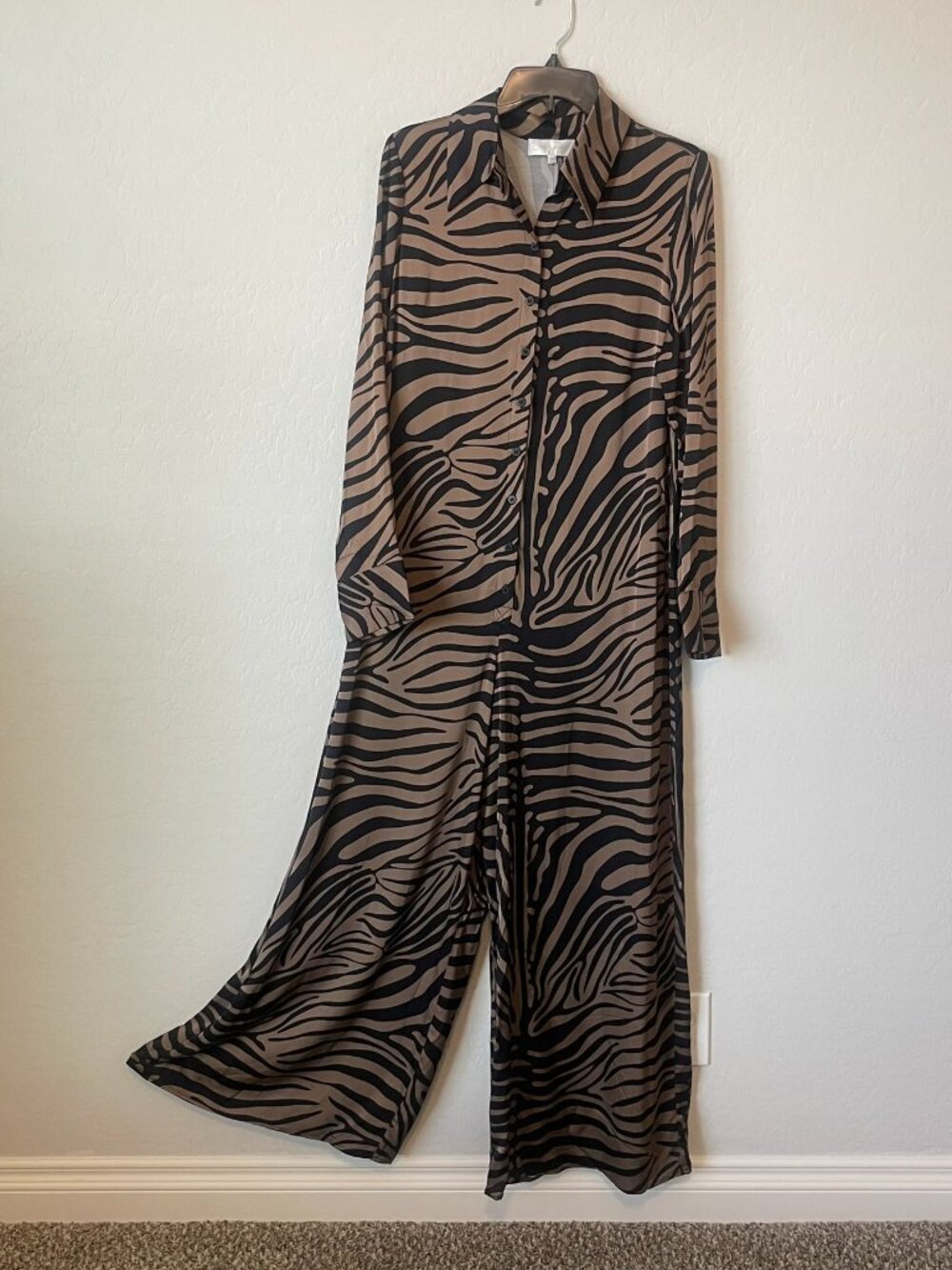 Corey Lynn Calter Brown and Black Zebra Print Jumpsuit